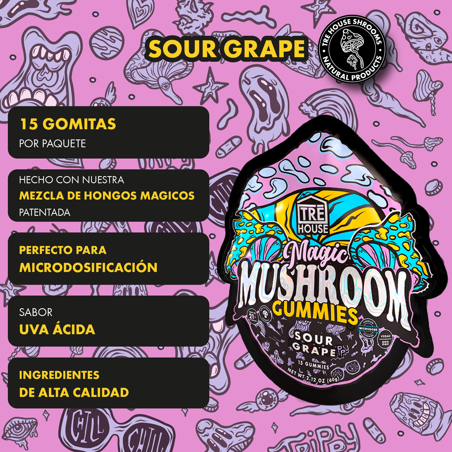 Tre House Gummies Magic Mushrooms Sour Grape