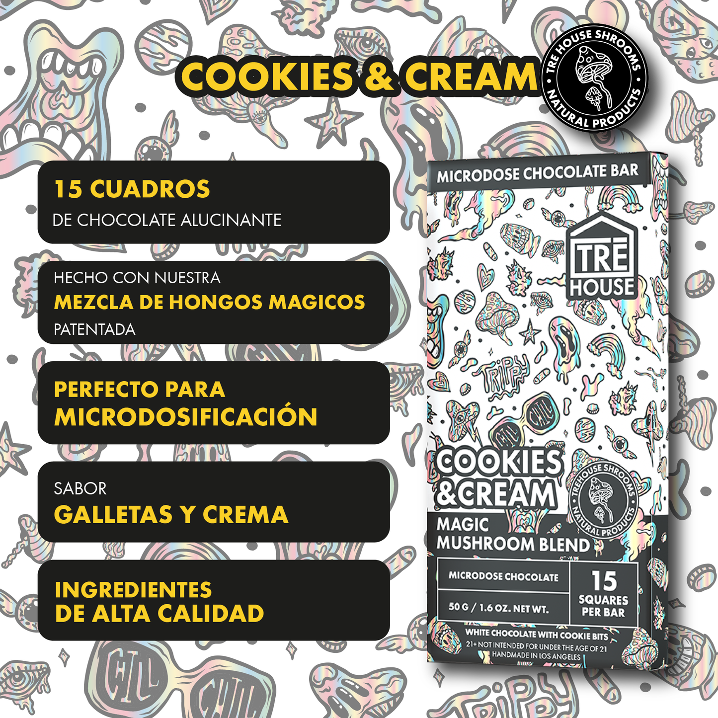 Tre House Chocolate Bar Magic Mushrooms Cookies & Cream