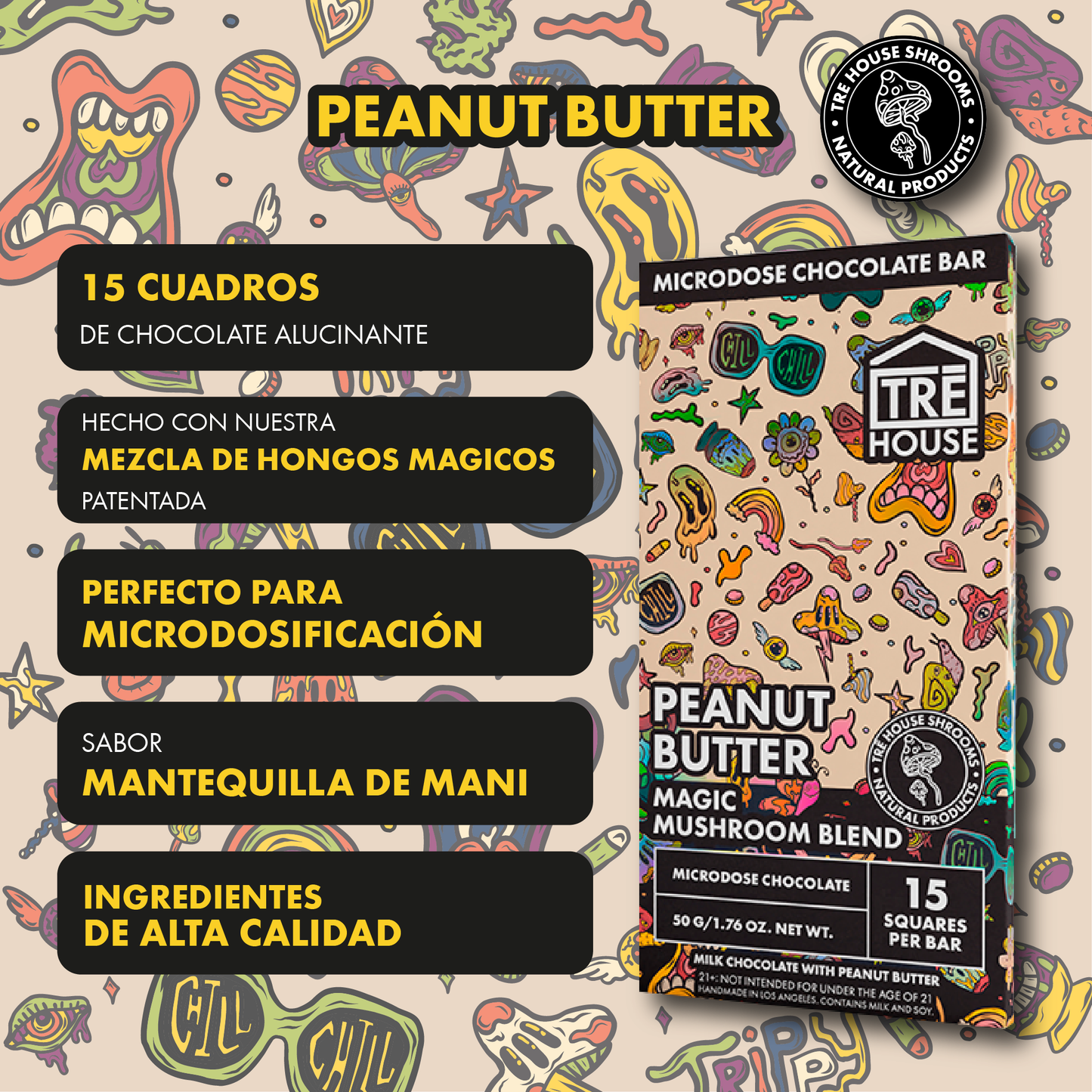 Tre House Chocolate Bar Magic Mushrooms Peanut Butter
