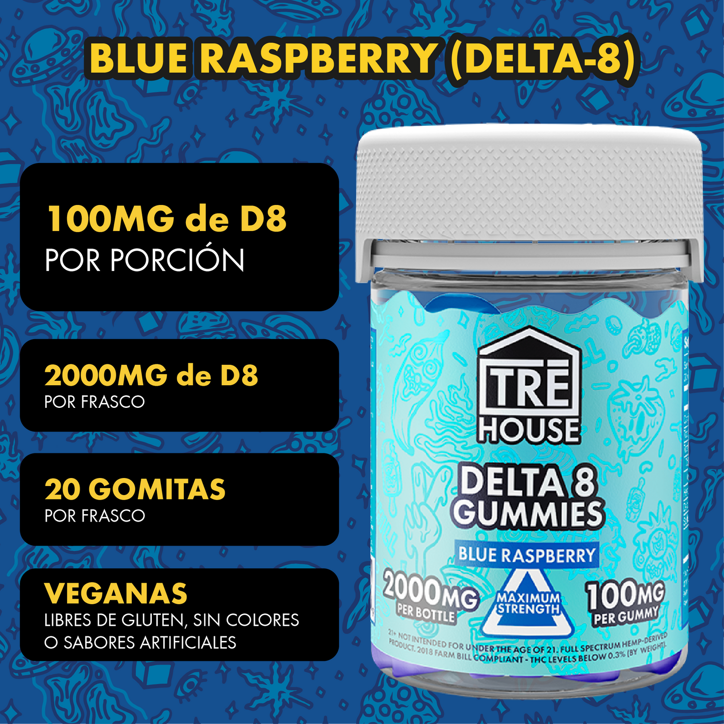 Tre House Gummies Blue Raspberry D8 100mg 20ct