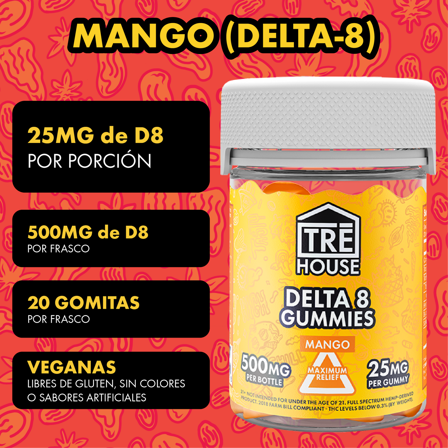 Tre House Gummies D8 Mango 25mg 20ct