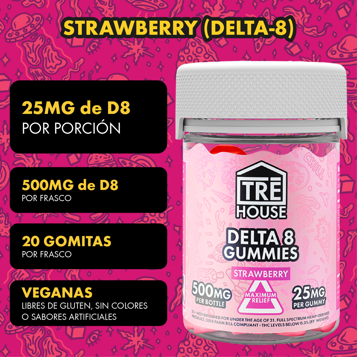 Tre House Gummies D8 Strawberry 25mg 20ct