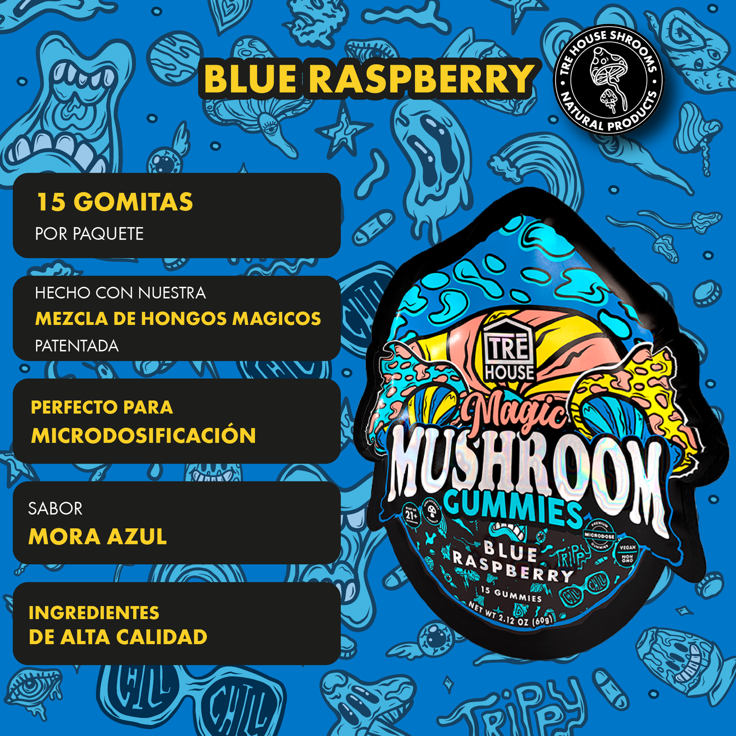 Tre House Gummies Magic Mushrooms Blue Raspberry