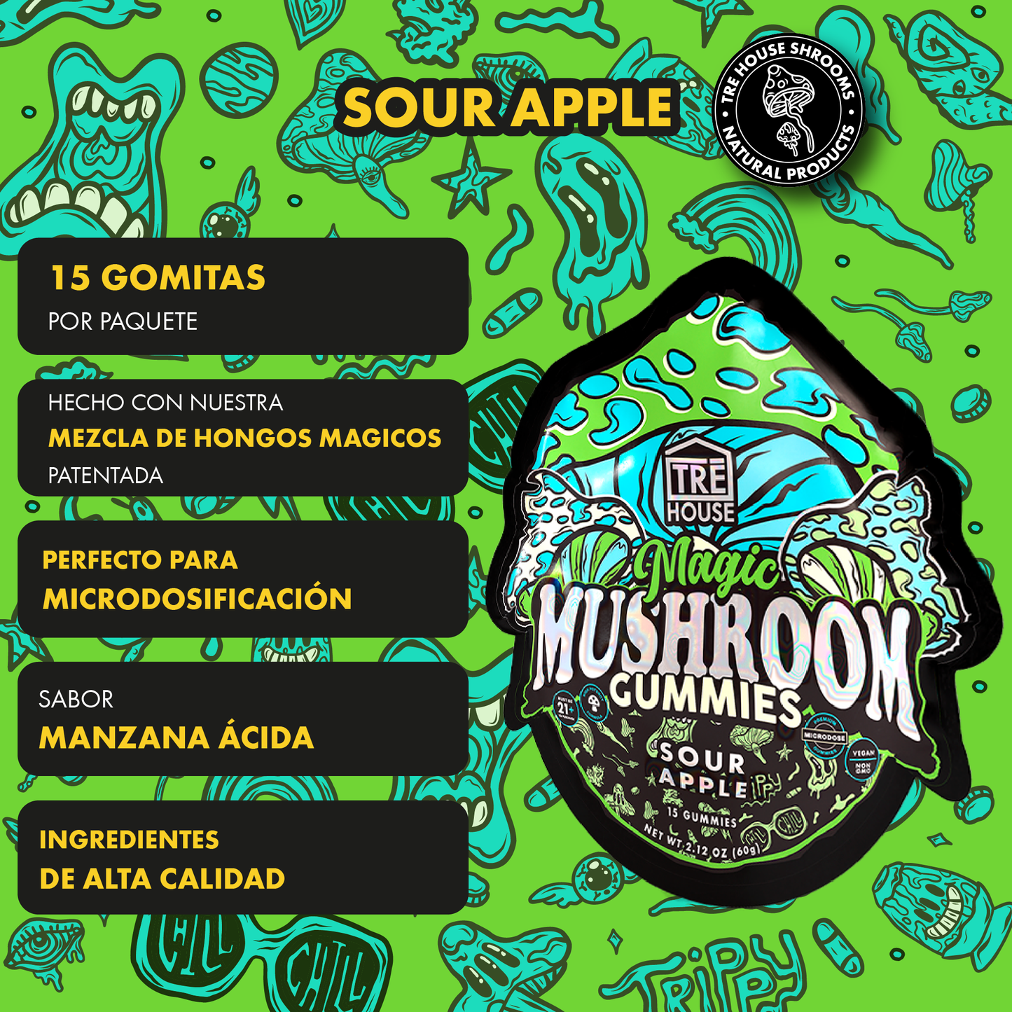 Tre House Gummies Magic Mushrooms Sour Apple