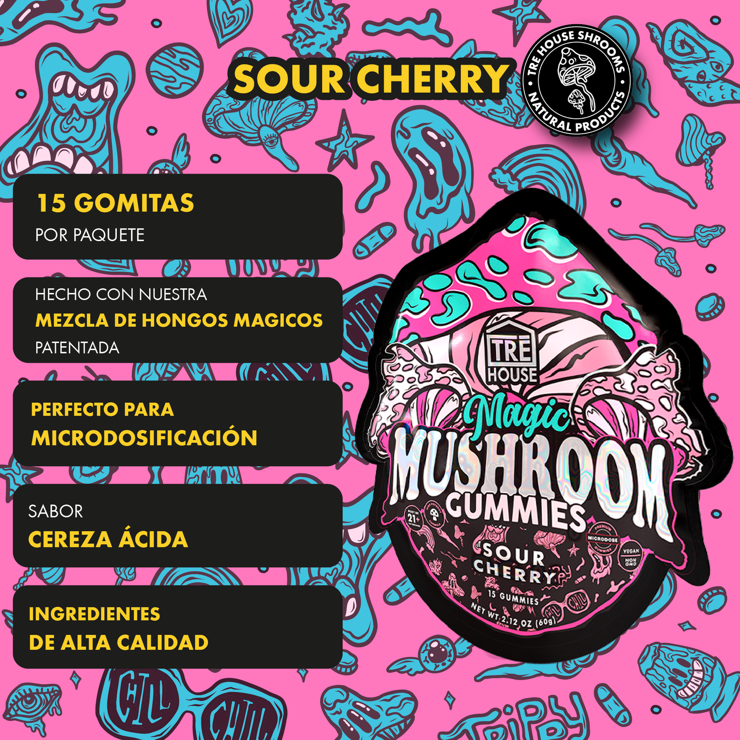 Tre House Gummies Magic Mushrooms Sour Cherry
