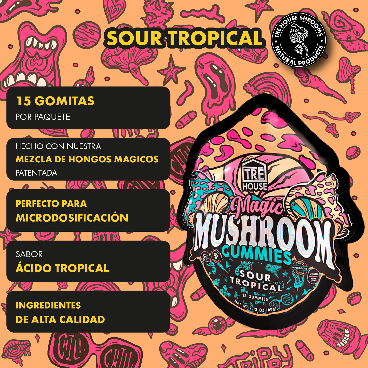 Tre House Gummies Magic Mushrooms Sour Tropical